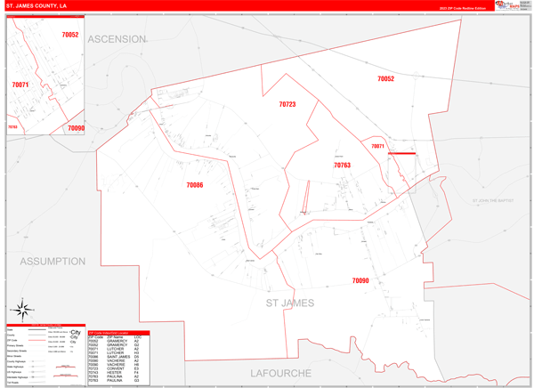 St. James Parish (County), LA Zip Code Wall Map
